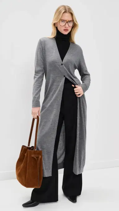 Theory Long Wool Cardigan Light Heather Grey | Thumbnail 5