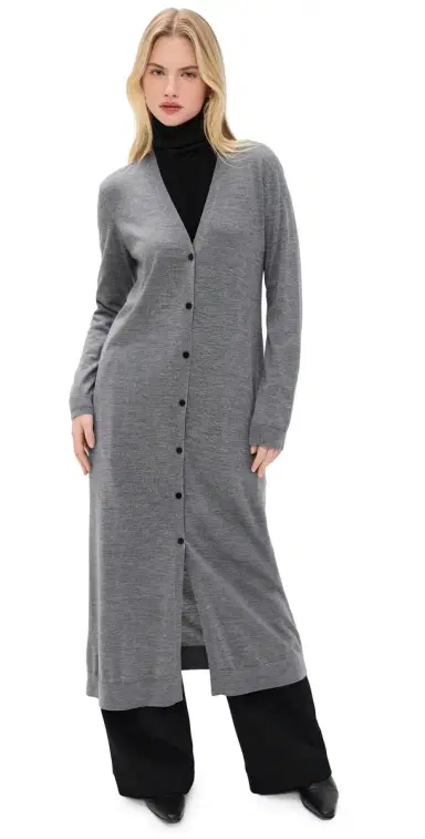 Theory Long Wool Cardigan Light Heather Grey | Thumbnail 1