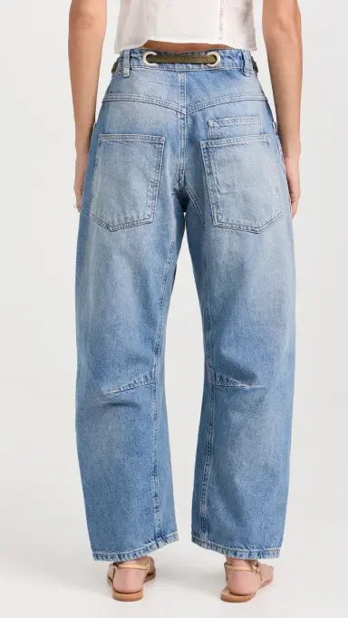 Free People Moxie Pull-On Barrel Jeans Truest Blue 24 | Thumbnail 3