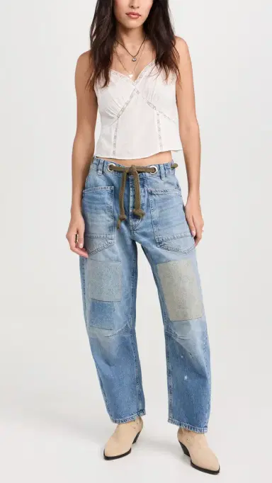Free People Moxie Pull-On Barrel Jeans Truest Blue 24 | Thumbnail 5