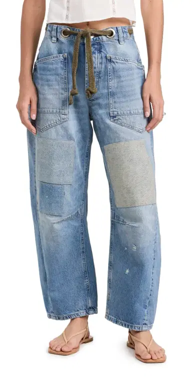 Free People Moxie Pull-On Barrel Jeans Truest Blue 24 | Thumbnail 1