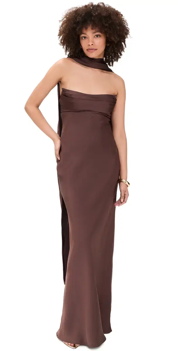 Runaway the Label adeleine Strapless axi Dress Bitter Chocolate