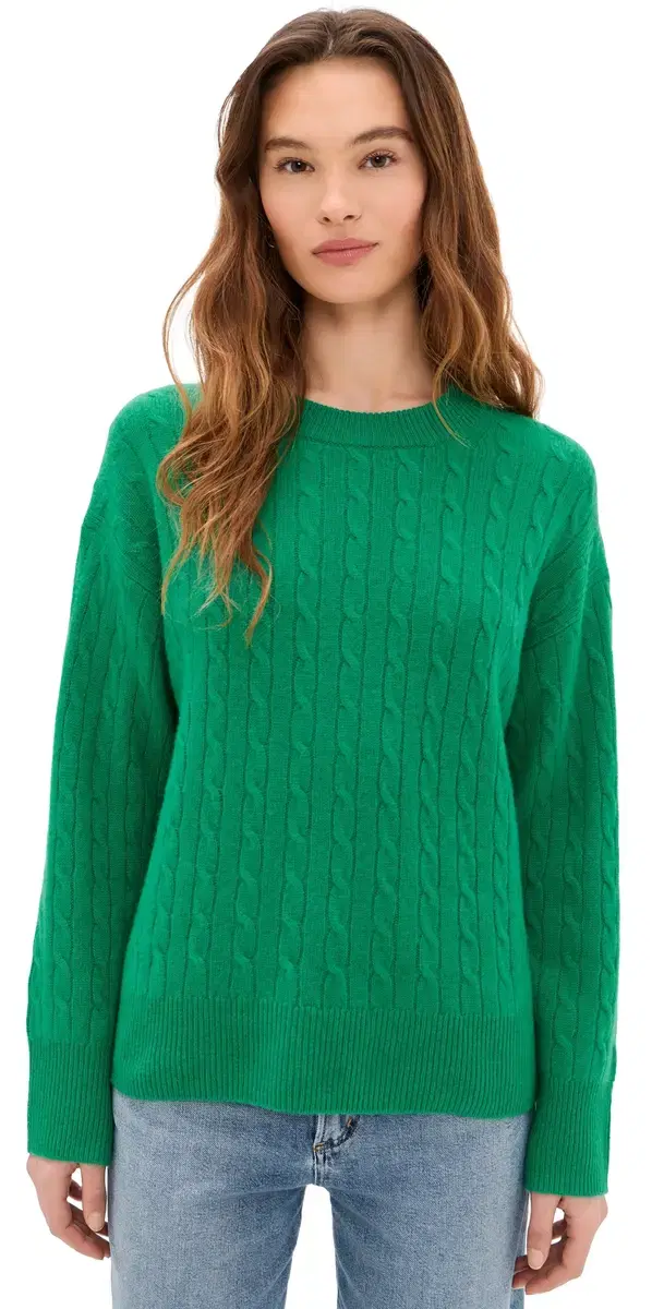 Alex Mill Crew Neck Cable weater In Cashmere Verde