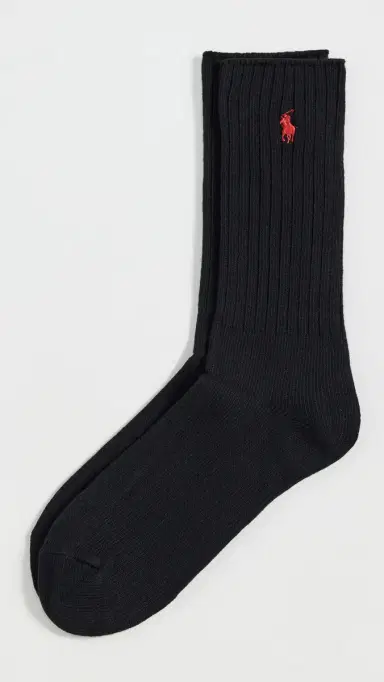 Polo Ralph Lauren Cotton Rib Crew Socks Black | Thumbnail 2