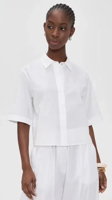 Vince Scallop Detail Short Sleeve Shirt Optic White | Thumbnail 2 Vince Scallop Detail Short Sleeve Shirt Optic White | Thumbnail 2