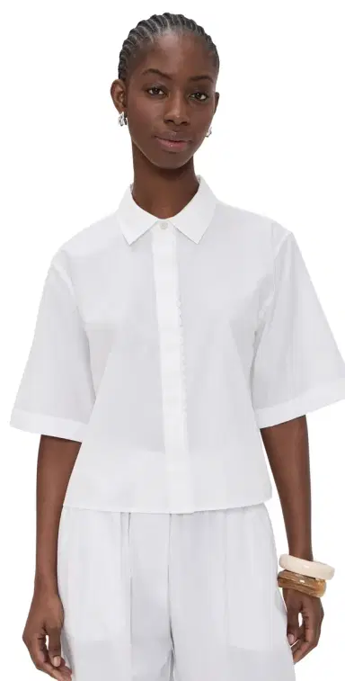 Vince Scallop Detail Short Sleeve Shirt Optic White | Thumbnail 1 Vince Scallop Detail Short Sleeve Shirt Optic White | Thumbnail 1