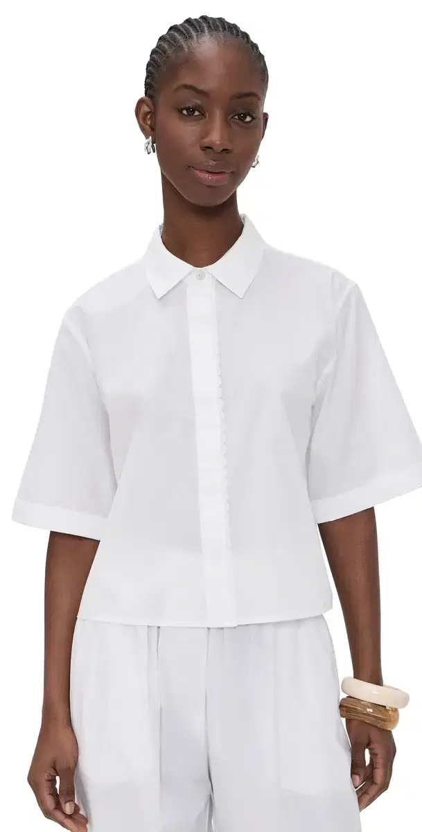 Vince Scallop Detail Short Sleeve Shirt Optic White