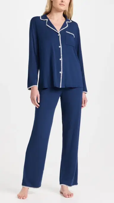 Eberjey Frida The Whip Stitch Pajama Set Navy/Ivory L | Thumbnail 2