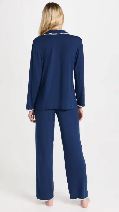 Eberjey Frida The Whip Stitch Pajama Set Navy/Ivory L | Thumbnail 3