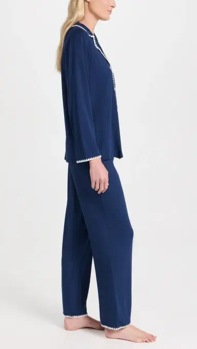 Eberjey Frida The Whip Stitch Pajama Set Navy/Ivory L | Thumbnail 4