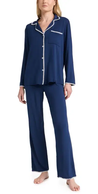 Eberjey Frida The Whip Stitch Pajama Set Navy/Ivory L | Thumbnail 1