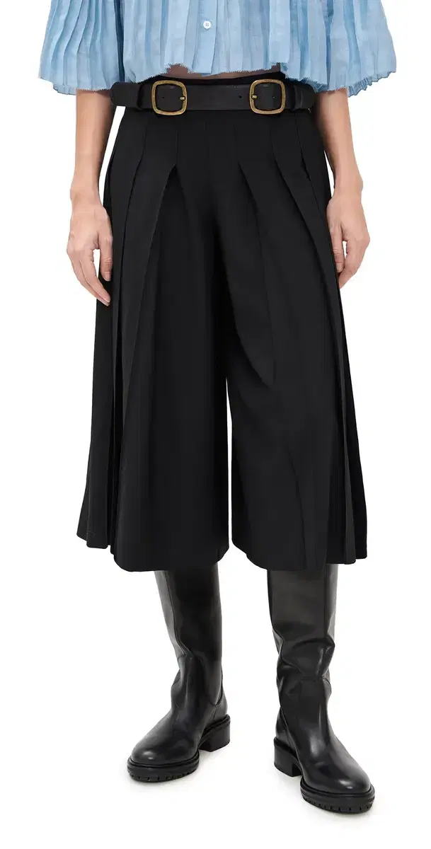 Elisa Tropical Wool Belted Culottes Black