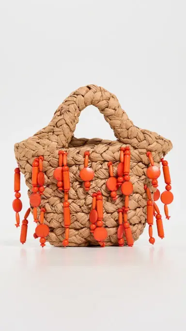 SIMONMILLER Mini Beaded Mercado Tote Natural/Orange One Size | Thumbnail 2 SIMONMILLER Mini Beaded Mercado Tote Natural/Orange One Size | Thumbnail 2