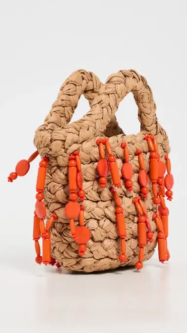 SIMONMILLER Mini Beaded Mercado Tote Natural/Orange One Size | Thumbnail 4 SIMONMILLER Mini Beaded Mercado Tote Natural/Orange One Size | Thumbnail 4