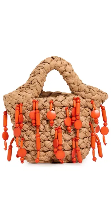 SIMONMILLER Mini Beaded Mercado Tote Natural/Orange One Size | Thumbnail 1 SIMONMILLER Mini Beaded Mercado Tote Natural/Orange One Size | Thumbnail 1