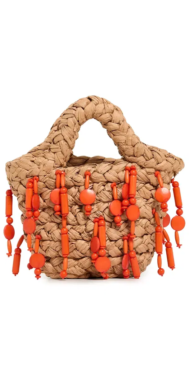 Mini Beaded Mercado Tote Natural/Orange One Size