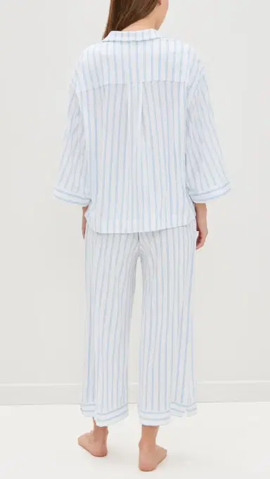 Petite Plume Luxe Pima Stripe Wide Leg Pajama et Periwinkle Stripe | Thumbnail 3 Petite Plume Luxe Pima Stripe Wide Leg Pajama et Periwinkle Stripe | Thumbnail 3