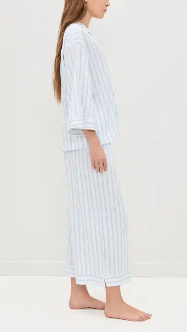 Petite Plume Luxe Pima Stripe Wide Leg Pajama et Periwinkle Stripe | Thumbnail 4 Petite Plume Luxe Pima Stripe Wide Leg Pajama et Periwinkle Stripe | Thumbnail 4