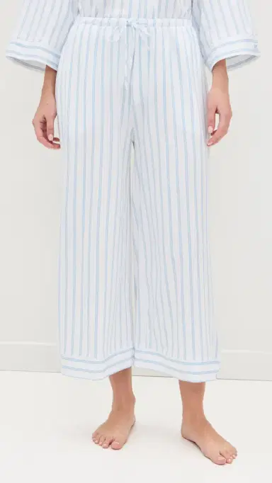 Petite Plume Luxe Pima Stripe Wide Leg Pajama et Periwinkle Stripe | Thumbnail 5 Petite Plume Luxe Pima Stripe Wide Leg Pajama et Periwinkle Stripe | Thumbnail 5