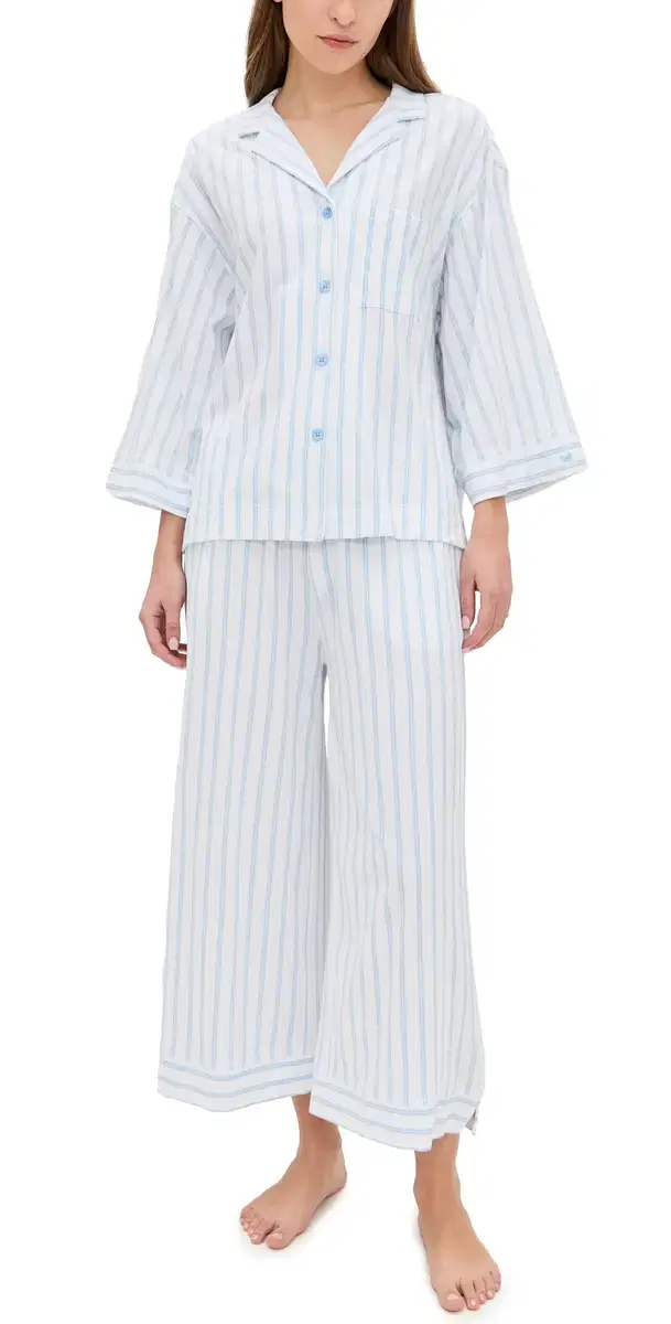 Petite Plume Luxe Pima tripe Wide Leg Pajama et Periwinkle tripe