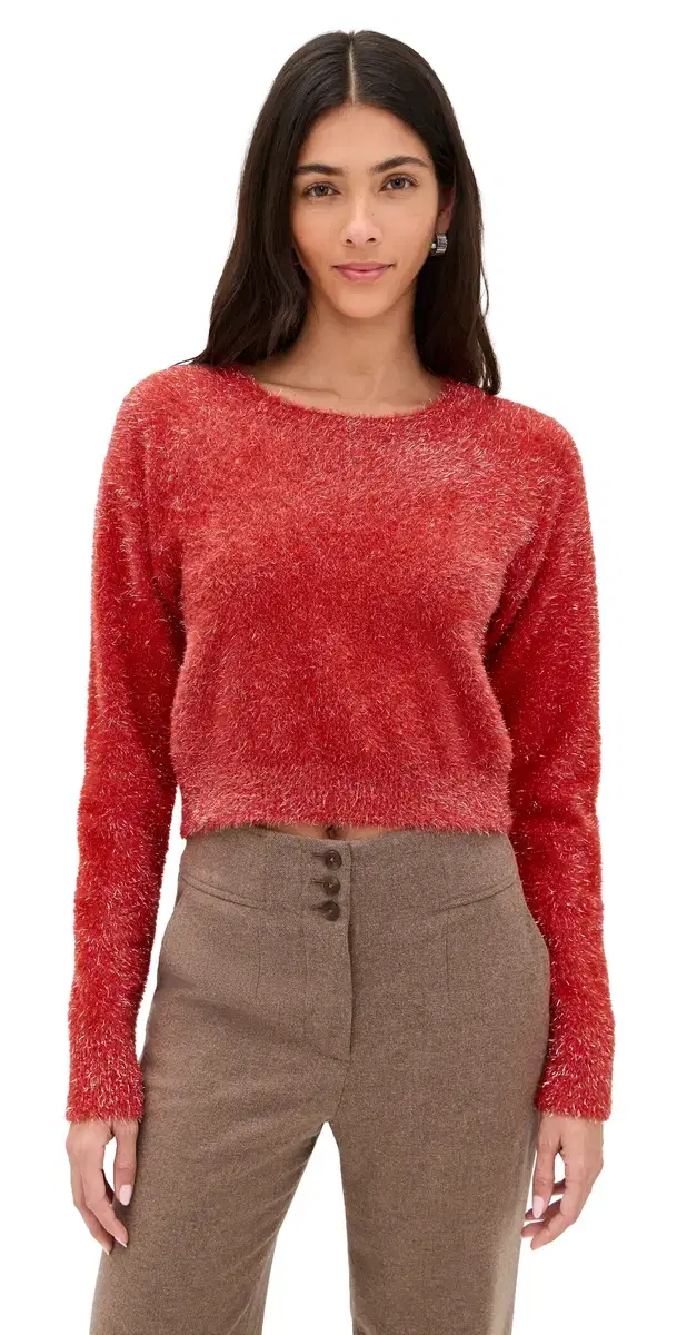 LE BOP Tinsel Cropped weater Crimson