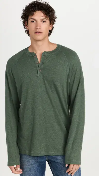 Faherty Cloud Long Sleeve Henley Deep Fern Heather | Thumbnail 2 Faherty Cloud Long Sleeve Henley Deep Fern Heather | Thumbnail 2