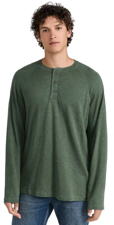 Faherty Cloud Long Sleeve Henley Deep Fern Heather | Thumbnail 1 Faherty Cloud Long Sleeve Henley Deep Fern Heather | Thumbnail 1