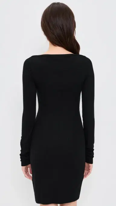 Éterne Long Sleeve Boat Neck Mini Dress Black | Thumbnail 3 Éterne Long Sleeve Boat Neck Mini Dress Black | Thumbnail 3