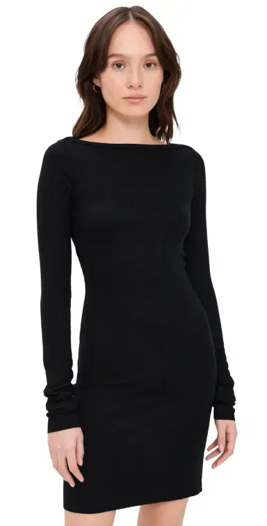 Éterne Long Sleeve Boat Neck Mini Dress Black | Thumbnail 1 Éterne Long Sleeve Boat Neck Mini Dress Black | Thumbnail 1