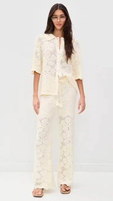 Dress To Floral Crochet Pants Beige Shell M | Thumbnail 5