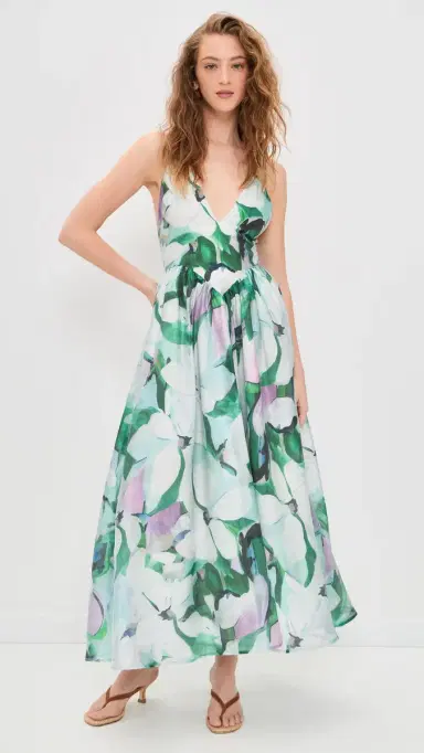 Bardot Arletha Halter Maxi Dress Green Flo | Thumbnail 2