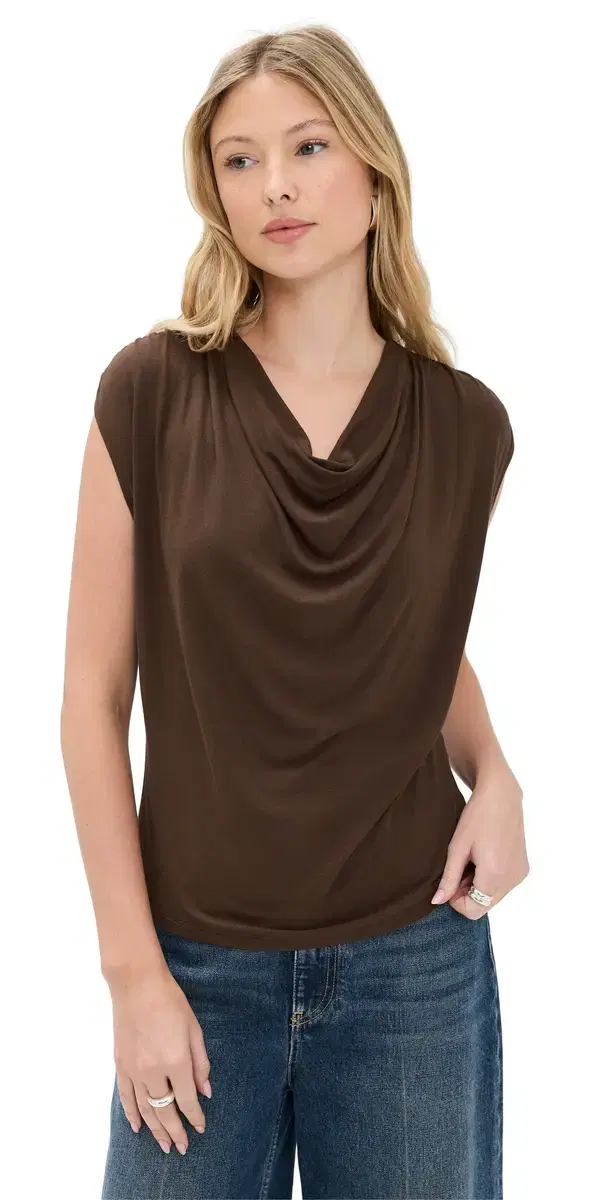 Sleeveless Draped Cowl Neck Top Espresso