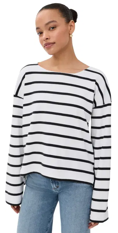 La Ligne Long Sleeve Breton Tee /Black | Thumbnail 1