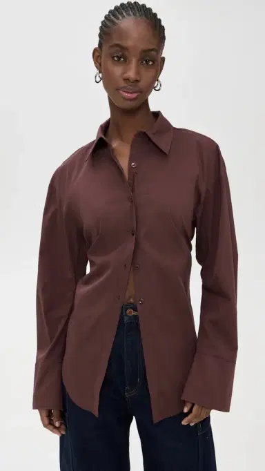 SIMONMILLER Loch Poplin Button Up Choco Brown | Thumbnail 2