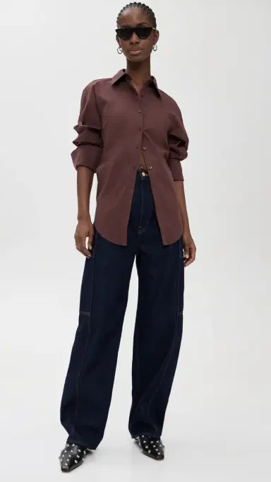 SIMONMILLER Loch Poplin Button Up Choco Brown | Thumbnail 5