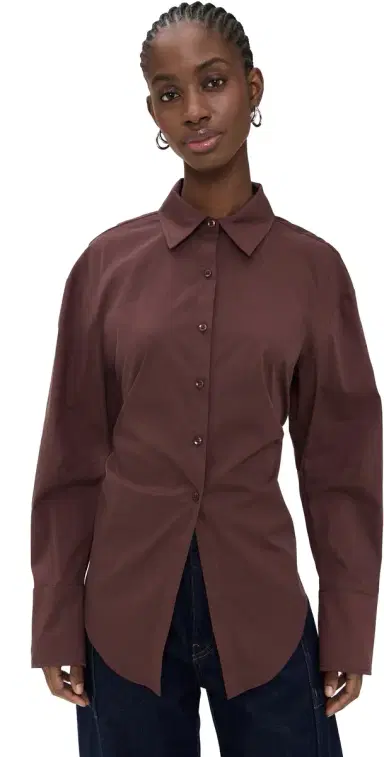 SIMONMILLER Loch Poplin Button Up Choco Brown | Thumbnail 1