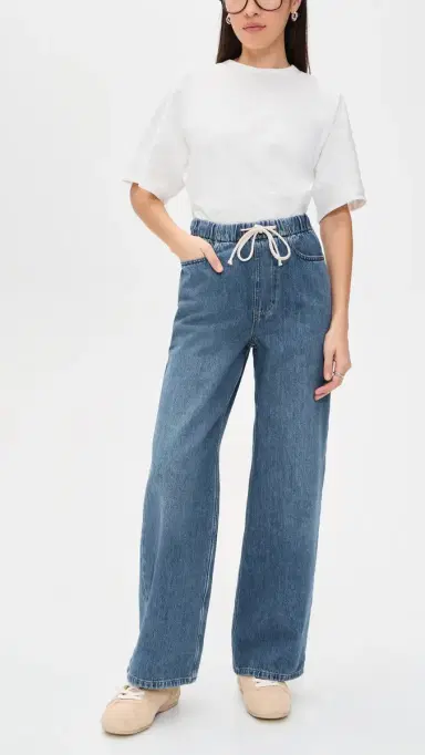 Marine Layer Drawstring Denim Wide Leg Pants edium Wash | Thumbnail 5 Marine Layer Drawstring Denim Wide Leg Pants edium Wash | Thumbnail 5