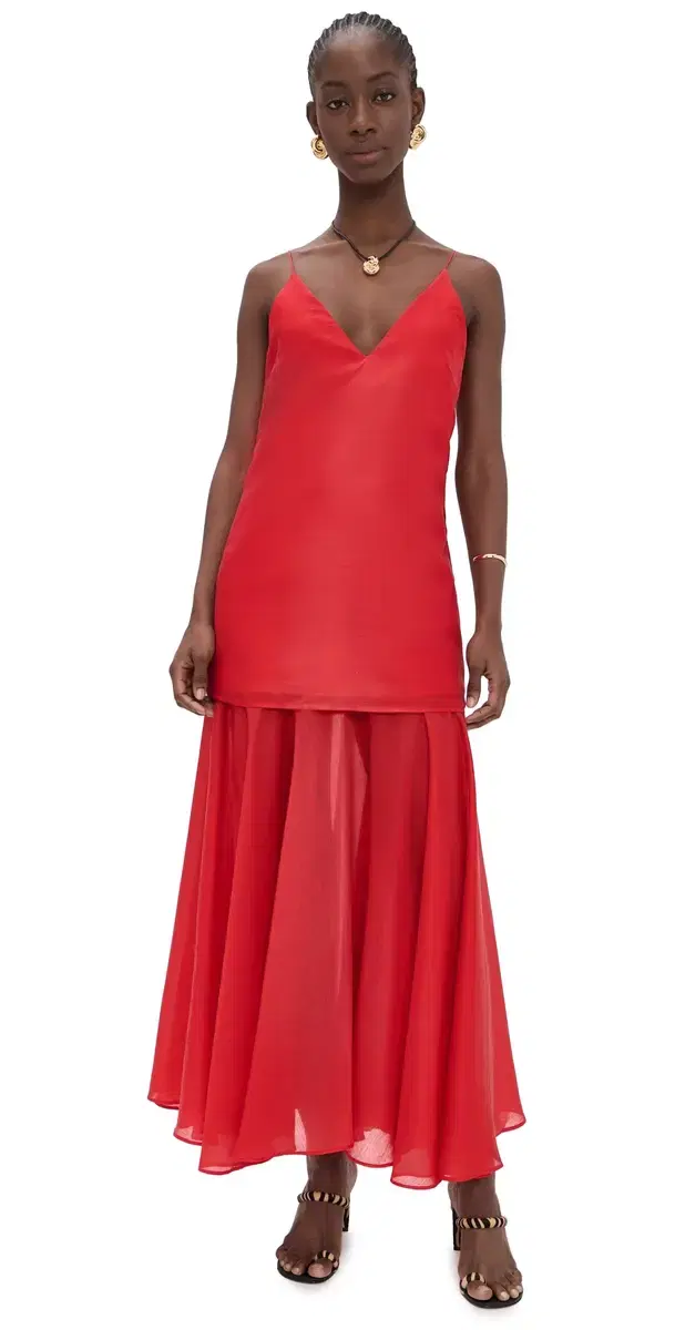 Marques'Almeida Layered Strappy Maxi Dress Red