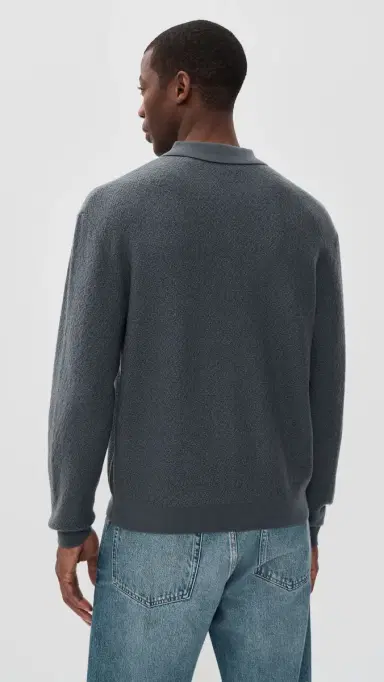 FRAME Long Sleeve Polo Sweater Blue Grey | Thumbnail 3