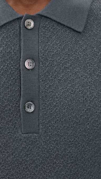 FRAME Long Sleeve Polo Sweater Blue Grey | Thumbnail 6