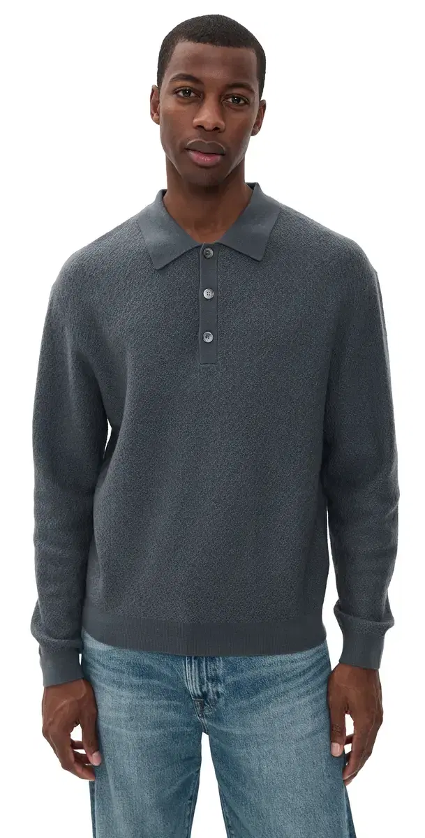 Long leeve Polo weater Blue Grey