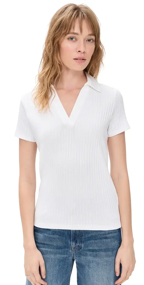 Rib hort leeve Polo Optic White