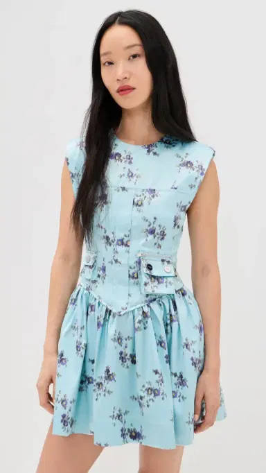 Ganni Printed Double Satin Corset Mini Dress Iced Aqua 42 | Thumbnail 2 Ganni Printed Double Satin Corset Mini Dress Iced Aqua 42 | Thumbnail 2