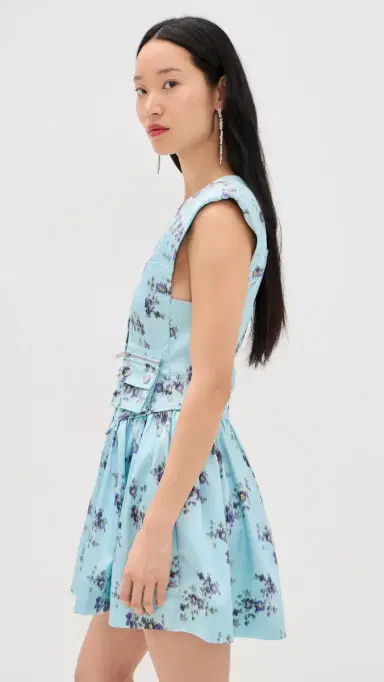 Ganni Printed Double Satin Corset Mini Dress Iced Aqua 42 | Thumbnail 4 Ganni Printed Double Satin Corset Mini Dress Iced Aqua 42 | Thumbnail 4