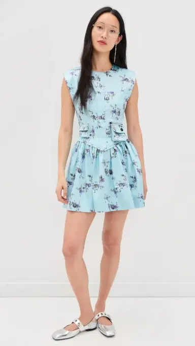 Ganni Printed Double Satin Corset Mini Dress Iced Aqua 42 | Thumbnail 5 Ganni Printed Double Satin Corset Mini Dress Iced Aqua 42 | Thumbnail 5