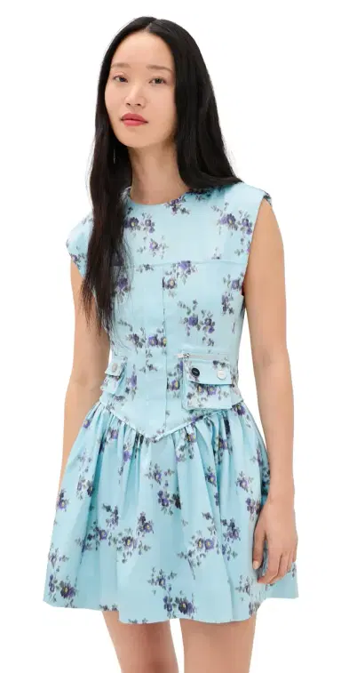 Ganni Printed Double Satin Corset Mini Dress Iced Aqua 42 | Thumbnail 1 Ganni Printed Double Satin Corset Mini Dress Iced Aqua 42 | Thumbnail 1