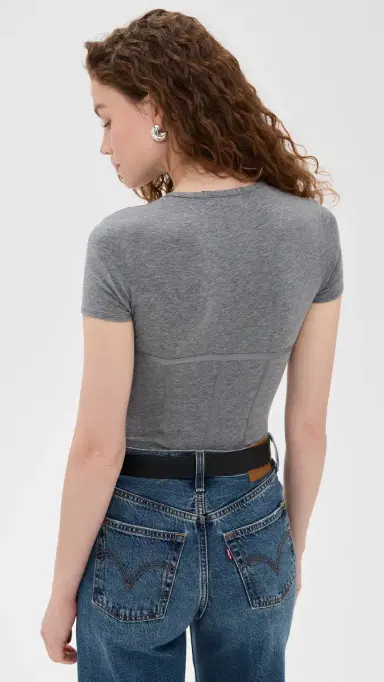 Fleur du Mal T-Shirt Thong Bodysuit Grey | Thumbnail 3