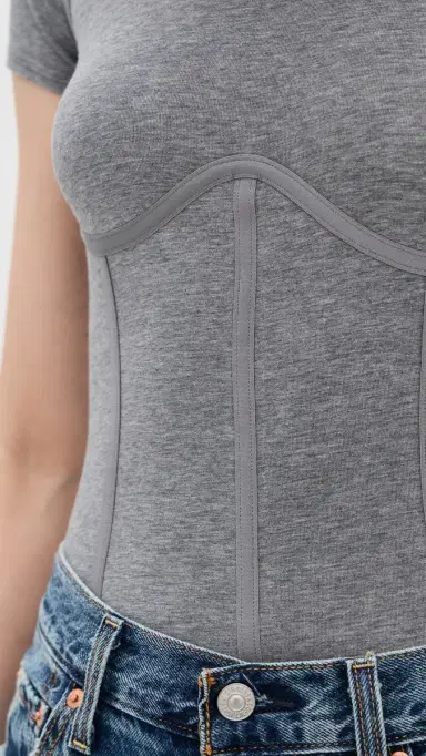 Fleur du Mal T-Shirt Thong Bodysuit Grey | Thumbnail 6