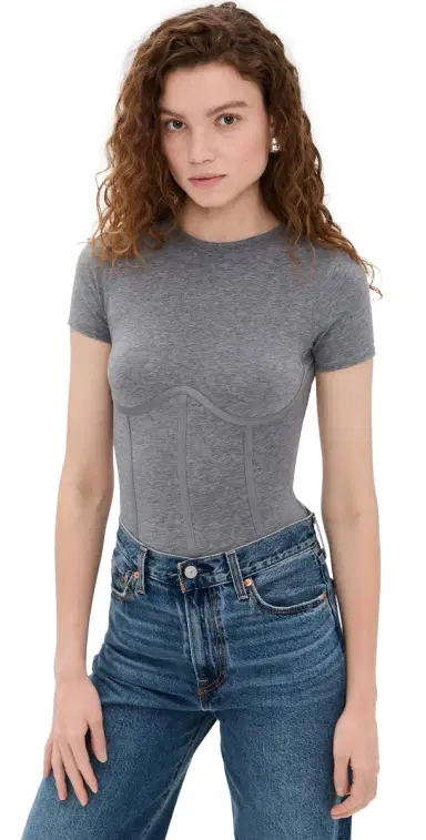 Fleur du Mal T-Shirt Thong Bodysuit Grey | Thumbnail 1