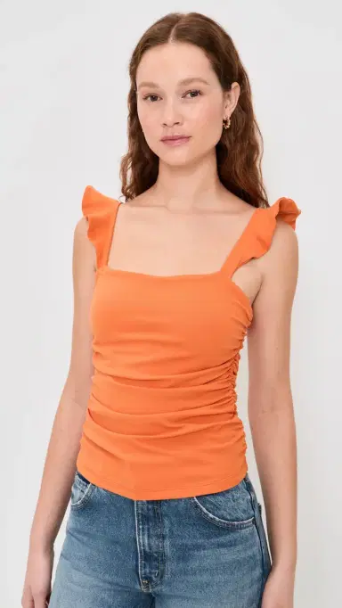 susana monaco Flutter Sleeve Gathered Top Apricot | Thumbnail 2 susana monaco Flutter Sleeve Gathered Top Apricot | Thumbnail 2